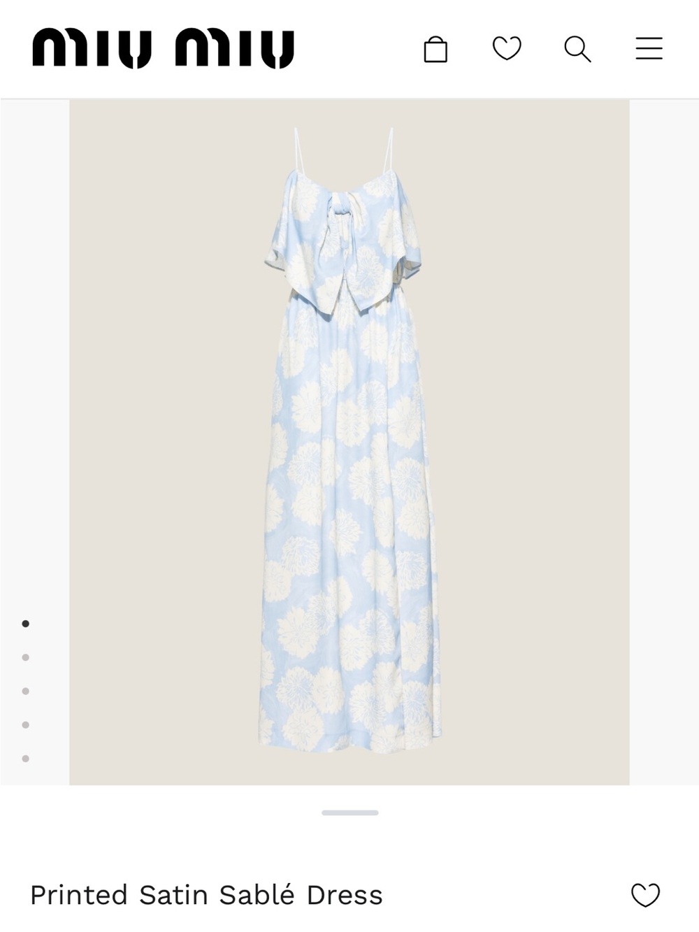 Miu Miu Light Blue Printed Satin Sablé Maxi Dress NWT size 38